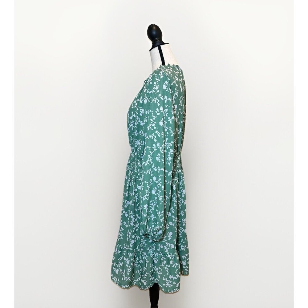 Steve Madden Dress Women’s Size XL Green Floral Print Midi Ruffle Stretch Waist - Picture 3 of 14